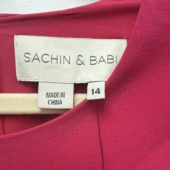 New Sachin & Babi Size 14 Pink Dee Sheath Dress Long Sleeve Passionfruit NWT - Picture 4 of 7